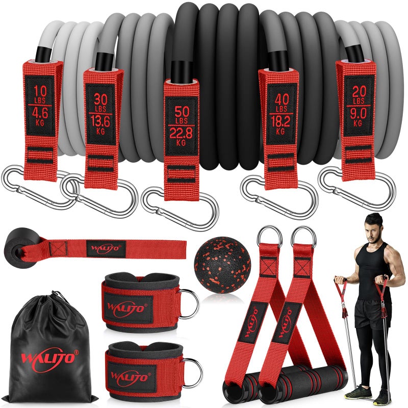 WALITO Resistance Bands Set - Exercise Bands with Handles, Door Anchor, Legs Ankle Straps, for Heavy Resistance Training, Physical Therapy, Muscle Training, Yoga, Home Workouts, Gym (Red 150Lbs) - Image 1